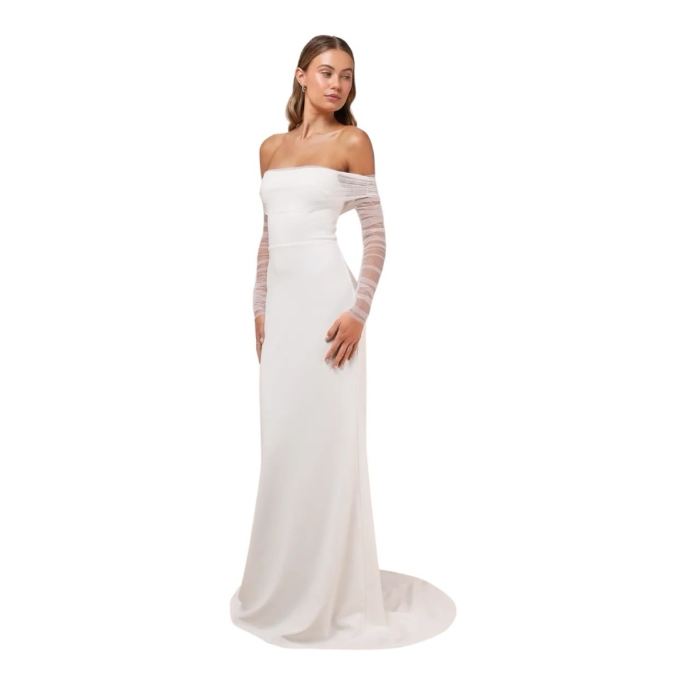 Lulus Beautifully Beloved White Mesh Off-the-Shoulder Maxi Dress